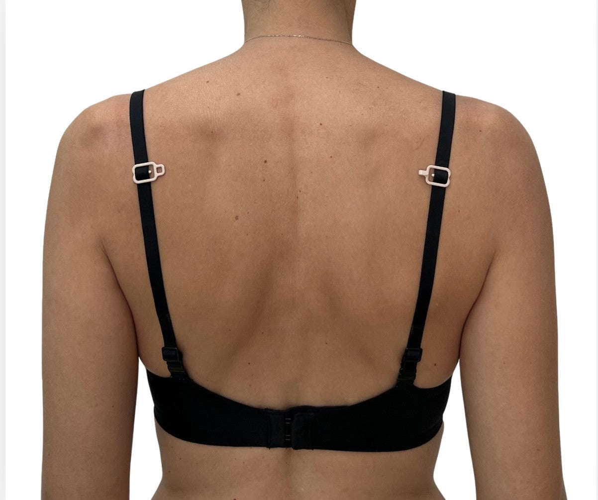 THE GOOD HOOK two-piece bra converter clip in BEIGE before it has been hooked together.